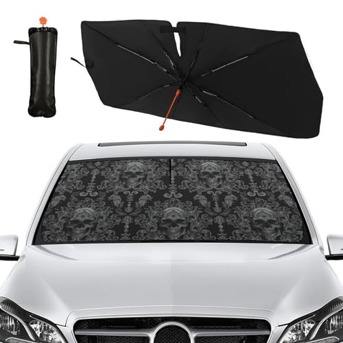 Gothic Skull Car Windshield Sunshade Umbrella Foldable (57X31 Inch / Color-SKULL3)
