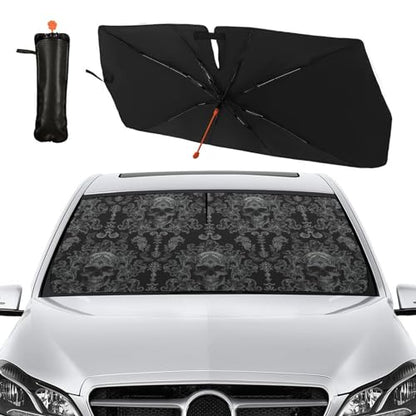 Gothic Skull Car Windshield Sunshade Umbrella Foldable (57X31 Inch / Color-SKULL3)