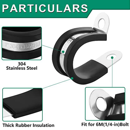 15pcs 1-1/4 Inch Stainless Steel Cable Clamps,Rubber Coated Cushioned Insulated Cable Clamp,Automotive Cable Wire Clamps,Pipe Clamps,Metal Clamp for Tube,Lines,Wire Cord Installation(Black,32mm) (15pcs - 1-1/4")