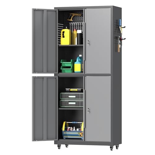 71" H Metal Tool Storage Cabinet with Lock and Wheels (Black&gray / 71"H(4-Door))