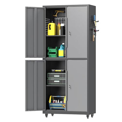 71" H Metal Tool Storage Cabinet with Lock and Wheels (Black&gray / 71"H(4-Door))