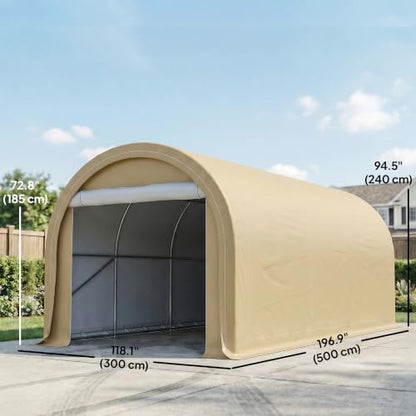 10' x 16' Carport Heavy Duty Portable Garage Storage Tent Beige (Beige)