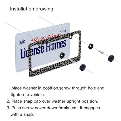 Stainless Steel Black Cheetah License Plate Holder Leopard Print License Plate Frame Cheetah Leopard Black Car License Plate Covers tag Frame for Women 12.3" X 6.3" (Cheetah License Plate Frame / one size)