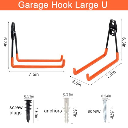 Heavy Duty Steel Garage Storage Hooks (10 X Large U hooks)