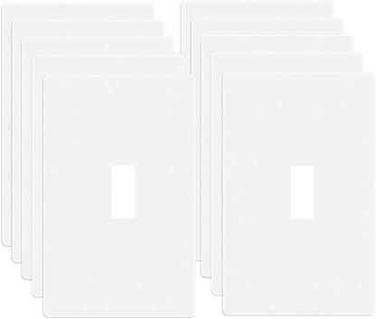 1 Gang Screwless Toggle Switch Wall Plate Cover Toggle Switch Outlet Electrical Faceplate for Light Switch (10 Pack / Single Toggle-White)