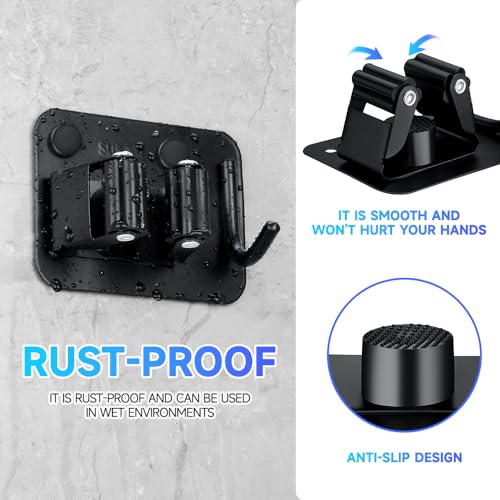 4 Pack Broom Holder with Heavy Duty Hooks (4PCS-Matte Black+Hook)