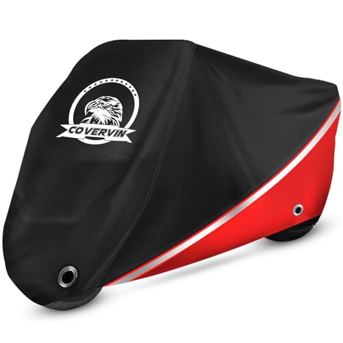 Motorcycle Cover Waterproof Outdoor Storage All Weather Protection (XXL-104 inch / Red)