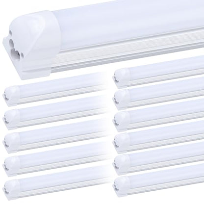 12-Pack), 8FT LED Shop Light Fixture, Super Bright 100W 6000K Cold White 15000LM, 8 Foot Led Lights, Flat 2 Rows Flat Shape 96" LED Shop Lights,Linkable T8 LED Tube Lights for Garage Warehouse (8FT 12PCS Frosted Cover)