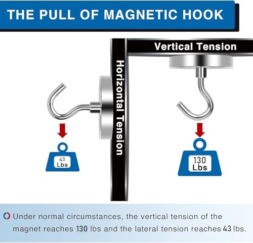Magnetic Hooks for Cruise Cabins 130LBS Heavy Duty Magnet Hook 6 P (Silver / 1.26in)
