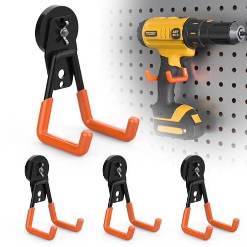 4 Pack Large Heavy Duty Magnetic Hook Extra Strong Magnetic Garage Hooks Big NdFeB Industrial Magnet Hooks Magnetic Utility Storage Holder Organization with Anti (1.6" Magnet-4 Pack-Orange)