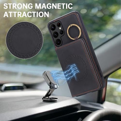 Compatible with Samsung Galaxy S22 Ultra 5G Wallet Case and Screen Protector Crossbody Shoulder Strap Stand Card Holder Magnetic Car Mount Phone Cover for S22ultra 22S S 22 S22ultra5g Women Men Black (Black / for S22 Ultra)