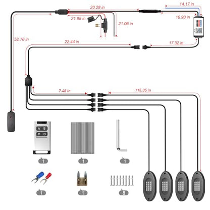 LED RGB Rock Lights for UTV ATV RZR 4 Pods with APP and Remote Control (RGB / 4 Pods)