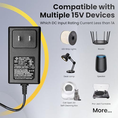 UL Listed 15V 1A 6ft Power Supply Adapter with 8 Tips (15V1A+8 Tips)