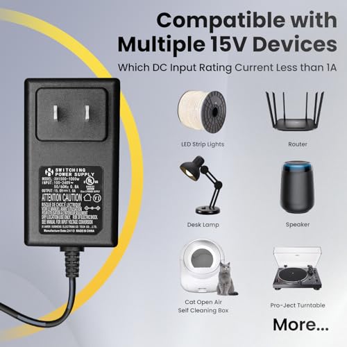 UL Listed 15V 1A 6ft Power Supply Adapter (15V1A)