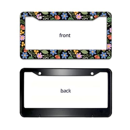Colorful Wildflower License Plate Frames Cute Flowers Women License Plate Holder Covers Floral Girly Car Tag Frame Metal Aluminum Rustproof Decorative Car Accessories with Screws (Blue purple flowers)