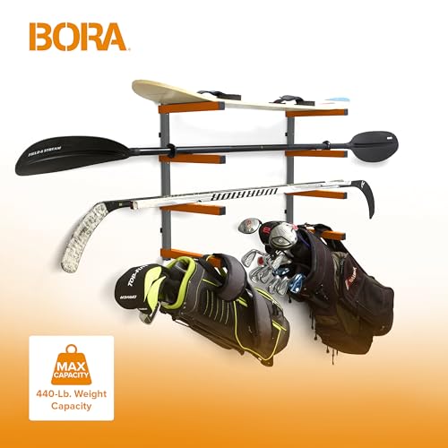 Wood Rack 4 Level Heavy Duty Lumber Storage Rack Wall Mount PBR (Orange and Gray / 4-Level)
