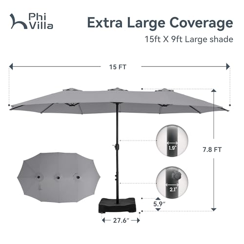 15ft Large Outdoor Patio Umbrella with Base Included (Light Gray)