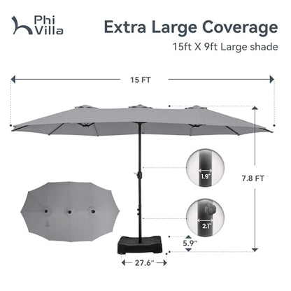 15ft Large Outdoor Patio Umbrella with Base Included (Light Gray)