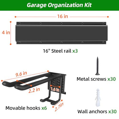 48 in Garage Tool Organizer Wall Mount (48 inch Double-Layer 6-Hook)