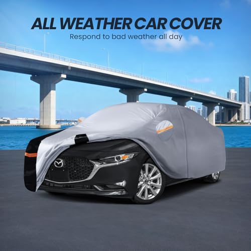Multi Layer Car Cover Custom Fit for Mazda 3 Sedan (W.Custom Fit Mazda 3 Sedan / White Car Cover)