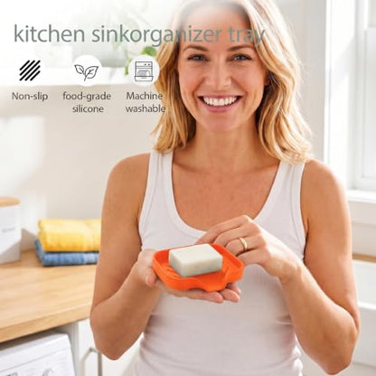 Silicone Soap Dish with Drain Spout (Orange / S(4.9"×3.2"))
