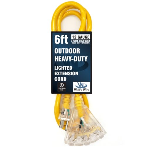 6 ft Short Outdoor Extension Cord (Yellow / 6 Ft)