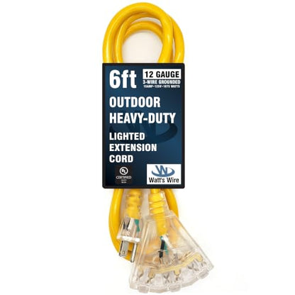 6 ft Short Outdoor Extension Cord (Yellow / 6 Ft)