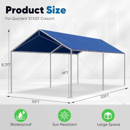 10x20 ft Heavy Duty Car Canopy Galvanized Frame Carport Outdoor Party Tent Boat Shelter with 3 Reinforced Steel Cables (Blue / 10'x20')