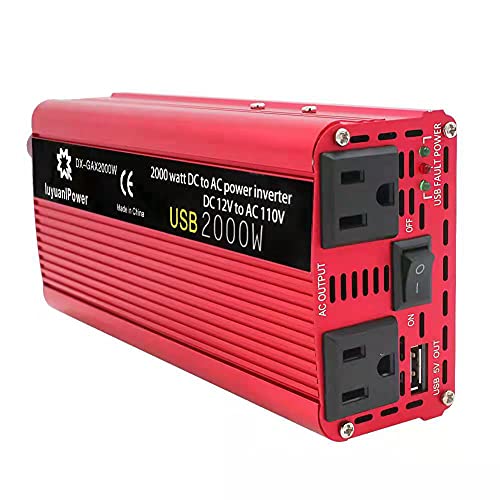 Car 2000W Inverter 12V to 110V AC 900W Continuous USB QC3.0 Off Grid RV (2000w)