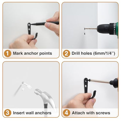 10Pcs Wall Hooks (Black / 10 Pack)