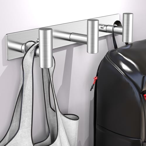 Wall Mounted Coat Rack ("T" Shape 3 Hooks - 1 Pack / Silver)