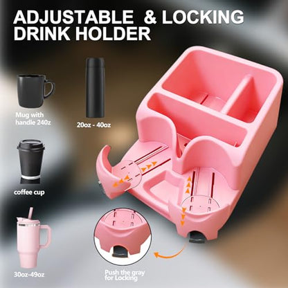 Car Center Console with Adjustable Cup Holders (Pink)