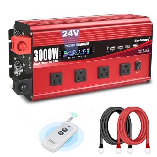 3000W Power Inverter 24V to 110V (Red / 3000W-24V)