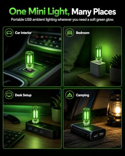 6 Pack USB Car Night Light (Green)