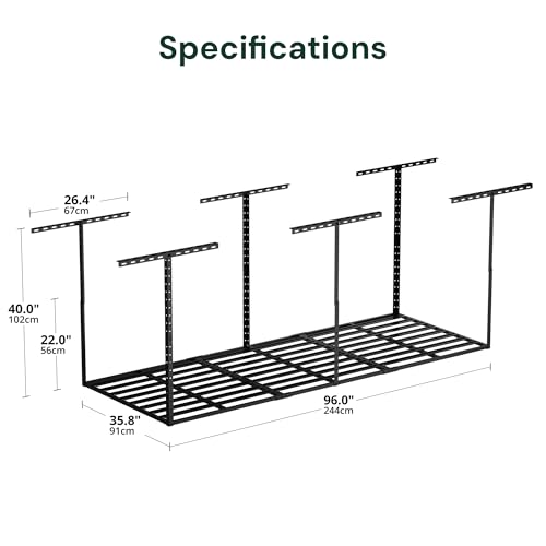 3x8 Overhead Garage Storage Rack Organization (Hammertone Black / 3*8 FT - 1 Pc)