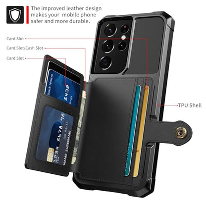 for Samsung Galaxy S21 Ultra Case with Card Holder (Black / Samsung Galaxy S21 Ultra)