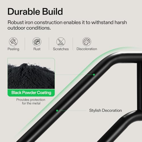 U Shape Stair Handrail 3 Step 28"x19" Wrought Iron Wall (Black / 3 Steps)
