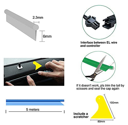 El Wire Orange Interior Car LED Strip Lights (Orange / 5 M)