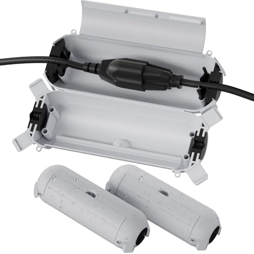 3 Pack] Flemoon Outdoor Extension Cord Safety Cover with Waterproof Seal (Light Grey / Small Box: 5.3" L x 2" W x 2" H)