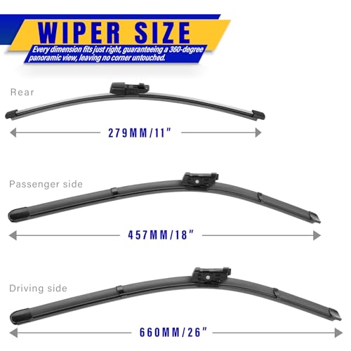 3 Wipers Fits Volkswagen Golf (26"/18"/11")
