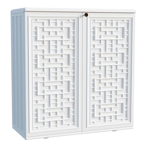 Indoor Outdoor Storage Cabinet Waterproof with Shelf (White)