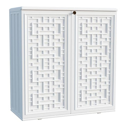 Indoor Outdoor Storage Cabinet Waterproof with Shelf (White)