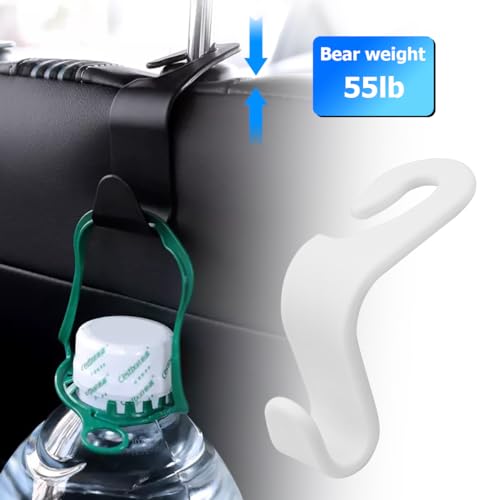 4 Pack Car Seat Headrest Hooks for Vehicle Seats (White)