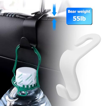 4 Pack Car Seat Headrest Hooks for Vehicle Seats (White)