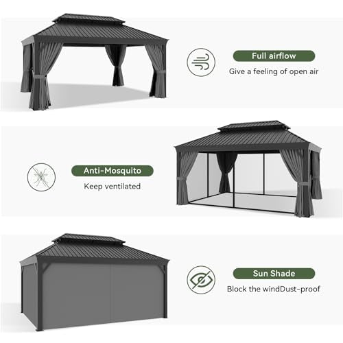 12' X 16' Hardtop Gazebo with Drainage (Gray / 12' X 16')