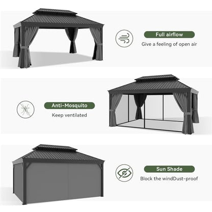 12' X 16' Hardtop Gazebo with Drainage (Gray / 12' X 16')