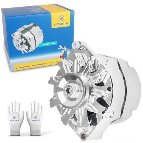 New Chrome 1 Wire Self Exciting Alternator High Output 120Amp Replacement for GM 305 350 BBC SBC 10SI for Chevy for Buick Street Rod Hot Rod (7127-SE-C)