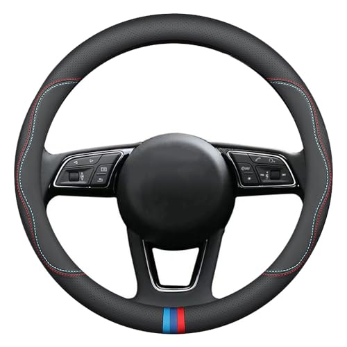 New Nappa Leather car Steering Wheel Cover (Black(red and Blue Signs))