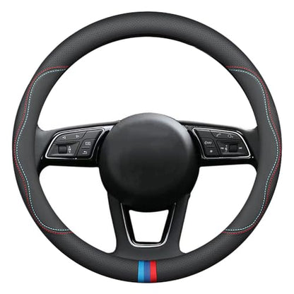 New Nappa Leather car Steering Wheel Cover (Black(red and Blue Signs))