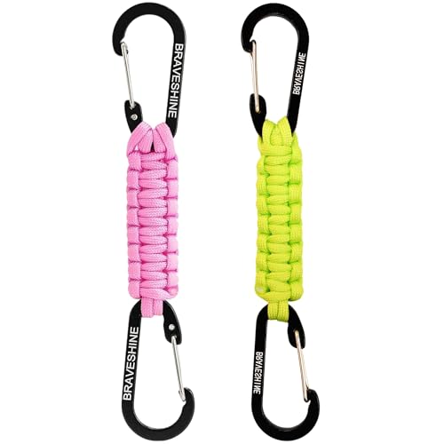 Carabiner Keychain Hook with Paracord Strap (1 Pink 1 Green)